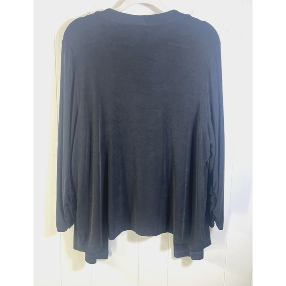 Chicos Travelers Open Front Cardigan Slinky Knit Ruched Size 3/XL Black USA - Picture 2 of 10